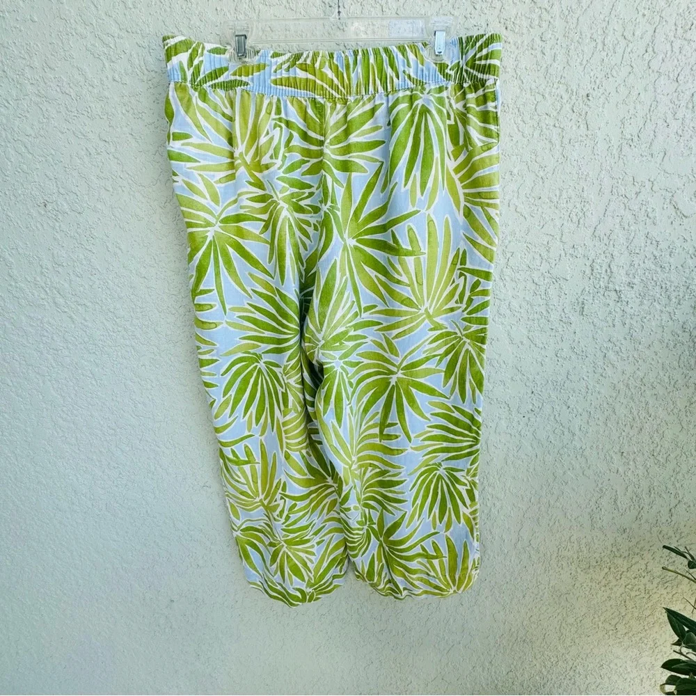 SIGRID OLSEN XL 100% linen wide leg pull on pants palm leaves tropical pockets - Picture 6 of 7